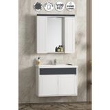 Özceden Çuha 80 cm Beyaz-Antrasit Gri Mat MDF Pk-109 Balon Kapak Seramik Lavabolu Asma Banyo Dolabı Takımı