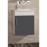 ÖZCEDEN Lale 42x24 cm Beyaz-Antrasit Gri Mat MDF Seramik Lavabolu Asma Banyo Alt Dolabı