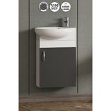 Özceden Lale 45 cm Beyaz-Antrasit Gri Mat Mdf Seramik Lavabolu Asma Alt Banyo Dolabı - Beyaz - Antrasit - Gri