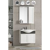 Özceden Lilyum 55 cm Beyaz-Antrasit Gri Mat MDF Panjur Balon Kapak Seramik Lavabolu Asma Banyo Dolabı Takımı