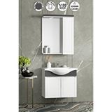 ÖZCEDEN Lilyum 55 cm Beyaz-Antrasit Gri Mat MDF Pk-109 Balon Kapak Seramik Lavabolu Asma Banyo Dolabı Takımı