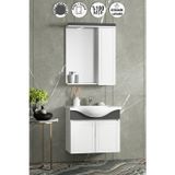 Özceden Lilyum 65 cm Beyaz-Antrasit Gri Mat MDF Pk-109 Balon Kapak Seramik Lavabolu Asma Banyo Dolabı Takımı