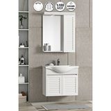Özceden Lilyum 65 Cm Beyaz Mdf Panjurlu Balon Kapak Seramik Lavabolu Asma Banyo Dolabı Takımı