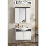 Özceden Lilyum 80 cm Beyaz-Antrasit Gri Mat MDF Pk-109 Balon Kapak Seramik Lavabolu Asma Banyo Dolabı Takımı