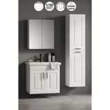 Özceden Salkım 55+35 cm Beyaz Balon Mdf Seramik Lavabolu Asma Banyo Dolabı Takımı