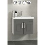 Özceden Salkım 65 cm Beyaz-Füme Balon Mdf Seramik Lavabolu Asma Banyo Alt Dolabı - Beyaz - Füme