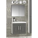 Özceden Salkım 65 cm Beyaz-Füme Balon Mdf Seramik Lavabolu Asma Banyo Dolabı Takımı - Beyaz - Füme
