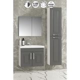Özceden Salkım 65+35 cm Beyaz-Füme Balon Mdf Seramik Lavabolu Asma Banyo Dolabı Takımı - Beyaz - Füme