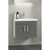 Özceden Salkım 80 cm Beyaz-Füme Balon Mdf Seramik Lavabolu Asma Banyo Dolabı Takımı - Beyaz - Füme