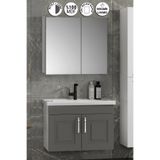 ÖZCEDEN Salkım 80 cm Beyaz-Füme Balon MDF Seramik Lavabolu Asma Banyo Dolabı Takımı