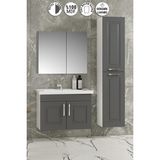 Özceden Salkım 80+35 cm Beyaz-Füme Balon Mdf Seramik Lavabolu Asma Banyo Dolabı Takımı - Beyaz - Füme