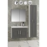 Özceden Salkım 80+35 Cm Beyaz-füme Balon Mdf Seramik Lavabolu Asma Banyo Dolabı Takımı Çok Renkli