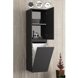 ÖZCEDEN Yıldız 35*130 Cm Antrasit Gri Mat Mdf Sepetli Asma Banyo Boy Dolabı