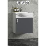 ÖZCEDEN Yıldız 45 cm Beyaz-Antrasit Gri Mat MDF Seramik Lavabolu ALT Asma Banyo Dolabı Takımı