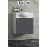 Özceden Yıldız 45 cm Beyaz-Antrasit Gri Mat Mdf Seramik Lavabolu Asma Banyo Alt Dolabı - Beyaz - Antrasit - Gri