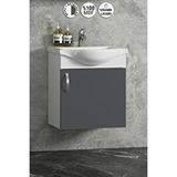 ÖZCEDEN Yıldız 45 cm Beyaz-Antrasit Gri Mat MDF Seramik Lavabolu Asma Banyo Dolabı Takımı