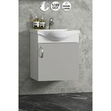 Özceden Yıldız 45 cm Beyaz-Sis Gri Mdf Seramik Lavabolu Asma Banyo Alt Dolabı - Beyaz - Sis Gri