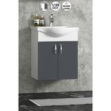 Özceden Yıldız 50 cm Antrasit Gri Mdf Seramik Lavabolu Asma Alt Banyo Dolabı - Beyaz - Antrasit - Gri