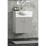 Özceden Yıldız 50 cm Sis Gri Mdf Seramik Lavabolu Asma Alt Banyo Dolabı - Beyaz - Sis Gri