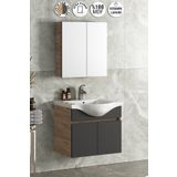 ÖZCEDEN Yıldız 55 cm Antrasit Gri Mat-Atlantik Çam MDF Seramik Lavabolu Asma Banyo Dolabı Takımı