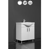 ÖZCEDEN Yıldız 55 cm Beyaz MDF Seramik Lavabolu Ayaklı Banyo Alt Dolabı