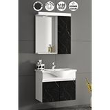 Özceden Yıldız 55 Cm Beyaz-royal Mermer Mdf Seramik Lavabolu Asma Banyo Dolabı Takımı Siyah