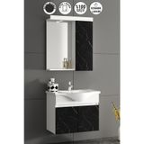 ÖZCEDEN Yıldız 55 cm Beyaz-Royal Mermer MDF Seramik Lavabolu Asma Banyo Dolabı Takımı