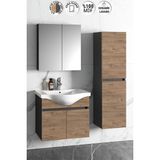 Özceden Yıldız 55+35 cm Antrasit Gri Mat-Atlantik Çam Mdf Seramik Lavabolu Asma Banyo Dolabı Takımı - Antrasit - Atlantik Çam