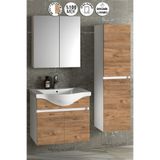 ÖZCEDEN Yıldız 55+35 cm Beyaz-Atlantik Çam MDF Seramik Lavabolu Asma Banyo Dolabı Takımı