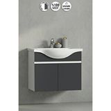 ÖZCEDEN Yıldız 65 cm Beyaz-Antrasit Gri Mat MDF Seramik Lavabolu Asma Banyo Alt Dolabı