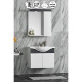 ÖZCEDEN Yıldız 65 Cm Beyaz-antrasit Gri Mat Mdf Seramik Lavabolu Asma Banyo Dolabı Takımı