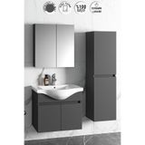 Özceden Yıldız 65+35 cm Antrasit Gri Mat Mdf Seramik Lavabolu Sepetli Asma Banyo Dolabı Takımı