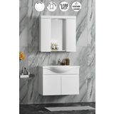 ÖZCEDEN Yıldız 75 cm Byazt MDF Seramik Lavabolu Asma Banyo Dolabı Takımı