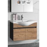Özceden Yıldız 80 cm Antrasit Gri Mat-Atlantik Çam Mdf Seramik Lavabolu Asma Banyo Alt Dolabı - Antrasit - Atlantik Çam