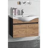 ÖZCEDEN Yıldız 80 cm Antrasit Gri Mat-Atlantik Çam MDF Seramik Lavabolu Asma Banyo Alt Dolabı
