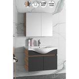 Özceden Yıldız 80 cm Antrasit Gri Mat-Atlantik Çam Mdf Seramik Lavabolu Asma Banyo Dolabı Takımı - Atlantik Çam - Beyaz