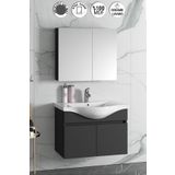 Özceden Yıldız 80 cm Antrasit Gri Mat MDF Seramik Lavabolu Asma Banyo Dolabı Takımı
