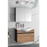 ÖZCEDEN Yıldız 80 Cm Atlantik Çam-antrasit Gri Mat Mdf Seramik Lavabolu Asma Banyo Dolabı Takımı
