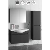 Özceden Yıldız 80+35 cm Antrasit Gri Mat Mdf Seramik Lavabolu Sepetli Asma Banyo Dolabı Takımı