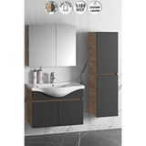 ÖZCEDEN Yıldız 80+35 cm Atlantik Çam-Antrasit Gri Mat MDF Seramik Lavabolu Asma Banyo Dolabı Takımı