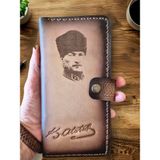 Özçelik Deri El Sanatları El Yapımı Hakiki Deri Cüzdan, Vintage Stil, Pusula Temalı, Kahverengi, 8 Kart Yuvası, Bifold Erkek Cüzdanı