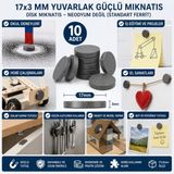 Ozcmax 10 Adet Mıknatıs 17X3 Mmm Yuvarlak Güçlü Mıknatıs Disk Mıknatıs