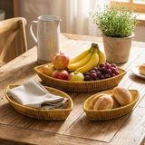 Ozcmax 3’lü Kayık Formlu Plastik Rattan Sepet Seti–hasır Görünümlü Ekmek, Meyve ve Sunum Sepetleri, Çokk Amaçlı Masaüstü Organizer