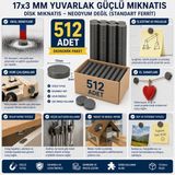 Ozcmax 512 Adet Mıknatıs 17X3 mm Yuvarlak Güçlü Mıknatıs Disk Mıknaatıs