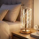Ozcmax Çapraz Kavisli Kristal Altın Toz Model LED Masa Lambası – Gold Gövdeli, Dokunmatik, 3 Kademe Işık Ayarlıı Şarjlı Dekoratif Lamba