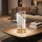 Ozcmax Çapraz Kavisli Kristal Simlii LED Masa Lambası – Gold Gövdeli, Dokunmatik, 3 Kademe Işık Ayarlı Şarjlı Dekoratif Lamba