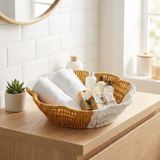 Ozcmax Çiçek Model Çift Renkli Plastik Rattan Ekmek ve Meyve Sepeti - Çok Amaçlı Banyo ve Mutfak Düzenleyicci - Yıkanabilir Organizer