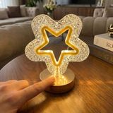 Ozcmax Içi Boş Yıldız Şeklinde Kristal LED Masa Lambası – Dokunmatik, 3 Renk Işık Modlu, Şarjlı Mini Dekorattif Gece Lambası
