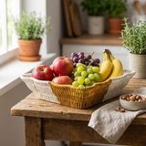 Ozcmax Kare Dalgalı Çift Renkli Plastik Rattan Ekmek ve Meyve Sepeti - Çok Amaçlı Banyo ve Mutfak Düzenleyici - Yıkanabillir Tezgâh Üstü Organizer