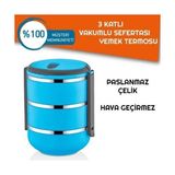 Ozcmax Sefer Tası Yemek Termosu Saklama Kabı Termosu 3lü - Mavi